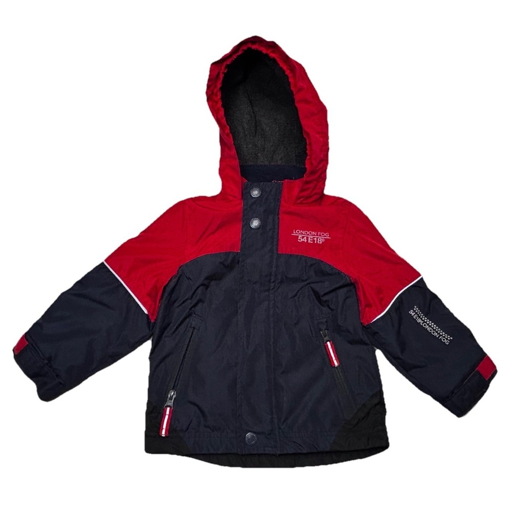 London Fog Toddler 54 E18 Winter Coat 2T Hooded Insulated Red Navy Puffer Jacket